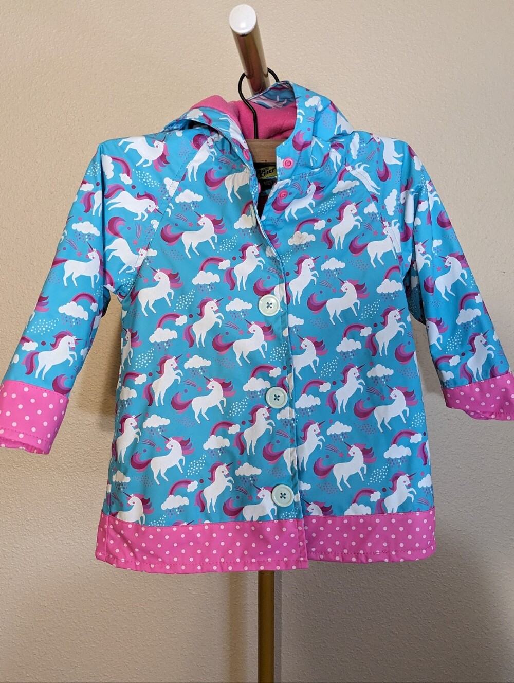 Western Chief Rain Jacket Unicorn Rainbow Blue Pink Fleece Lined 4T